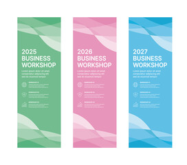 Modern business banner templates with abstract geometric patterns. Perfect for workshops, events, conferences, presentations, or branding projects, combining style and professionalism.