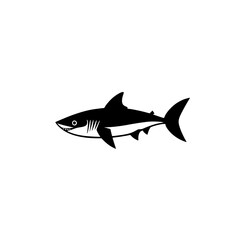 Fototapeta premium Black and white silhouette of a shark swimming in open water depicting marine life and ocean exploration