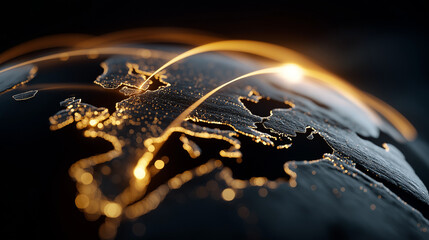 Global Network Connections: The luminous network of global connections overlays a softly glowing globe, symbolizing worldwide connectivity and communication.