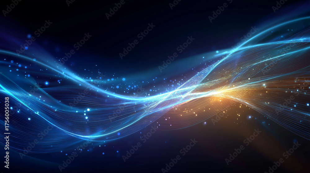 Wall mural abstract digital waves: an eye-catching visual of flowing lines and sparkling particles, creating a 