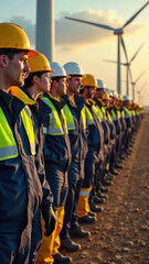 Friendly installation crew showing unity at wind energy facility