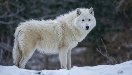 Obraz premium The Arctic wolf (Canis lupus arctos) remains highly alert