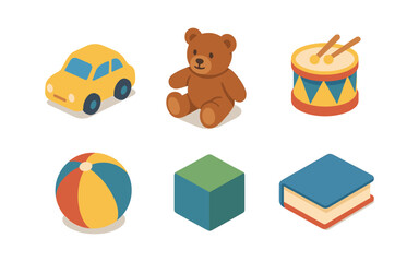 Obraz premium Playful isometric toys collection for kids' room decor