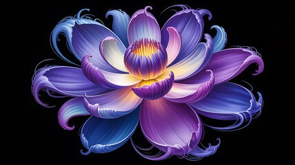 Vibrant digital lotus flower art with psychedelic colors and intricate petal details