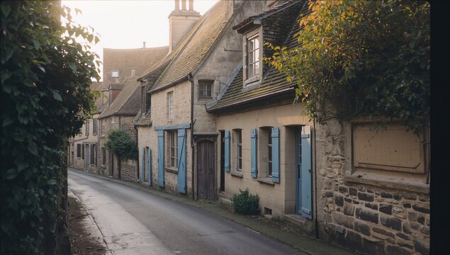Main Street in a Coastal Village Near a Historic Island