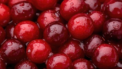 Close-up of cranberry fruits, highlighting their use in beverages, extracts, and jellies as rich vitamin sources