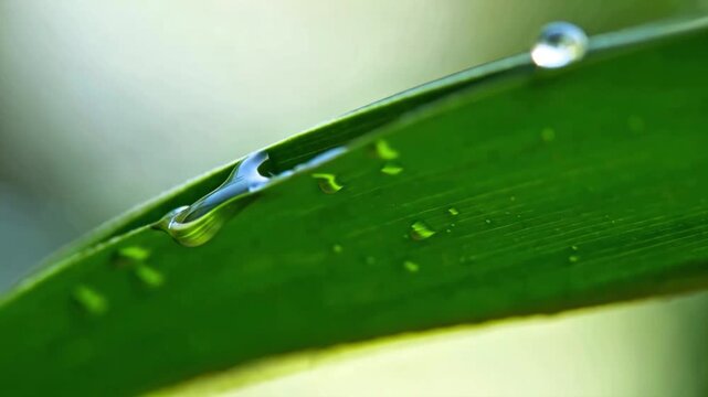 Water droplet falling from green leaf - Powered by Adobe