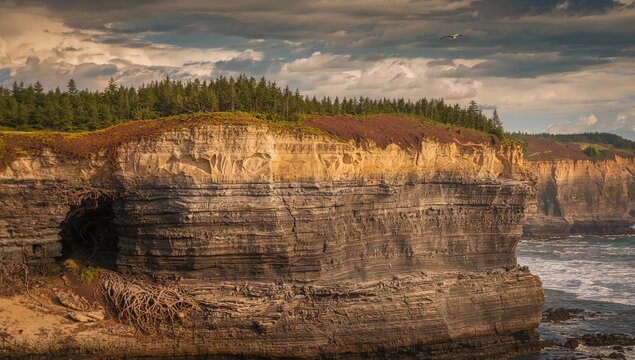 Ancient rock formations at coastal cliffs