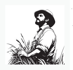 sketch of a male farmer in a field