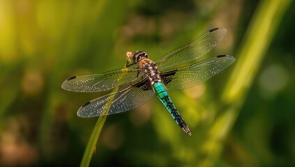 Close-up shot of a dragonfly in macro detail