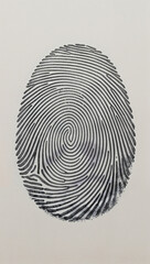 A black fingerprint on a light background. Fingerprint shows intricate patterns and ridges