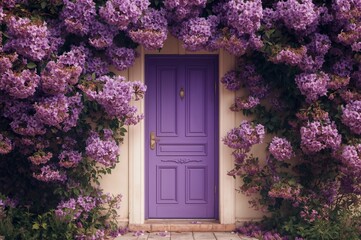 Gorgeous purple entrance with coordinating floral decor, design, nature, art, residence, construction, style, hue