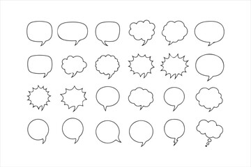 Collection of hand drawn speech bubbles set of different shapes and styles for comic, chat, message, or quote design