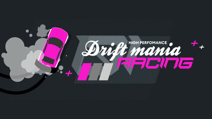 Top view of a drifting car in flat vector