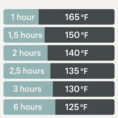 Obraz premium Temperature guidelines for meat cooking times and doneness levels based on various cooking durations presenting clear visual representation of ideal degrees Fahrenheit for perfect culinary
