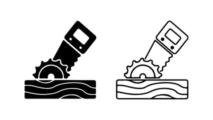 Saw cutting wood with outline style