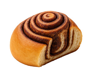 Cinnamon roll bun with bite isolated on transparent background