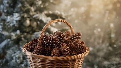 Basket filled with fir cones
