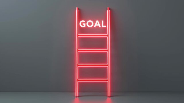 Neon ladder glowing goal climb success ambition minimal glowing short term goal concept inspiring climb motivating progress against minimalist