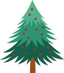  Christmas tree graphic with two shades of green and simple red ornaments. Ideal as a festive, isolated holiday element. Vector illustration.