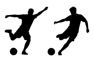 Soccer players silhouettes in action on field 