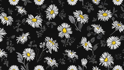 Seamless 2D pattern featuring gentle daisy illustrations