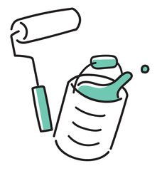 ペンキ缶とローラー_単色