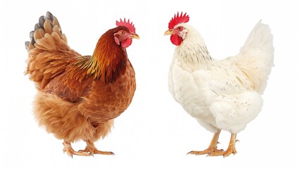 Fototapeta premium Collection of white and red chickens