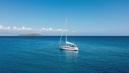 Obraz premium Bird's-Eye View of a Stunning Sailboat Moored in Clear Blue Waters