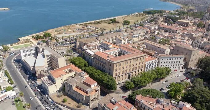 Aerial view of the seafront of Palermo, Sicily, Italy.