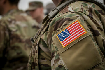 Fototapeta premium american soldier uniform with usa flag patch symbolizing patriotism and honor