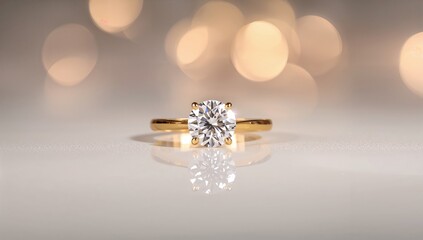 Illuminated engagement ring with glowing backdrop and mirrored surface beneath