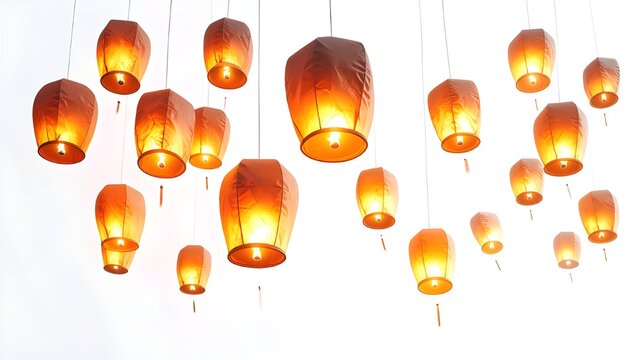Glowing paper lanterns hang suspended from the ceiling, casting a warm and inviting light, creating a festive and celebratory atmosphere.