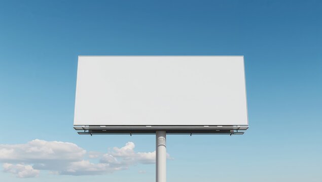Empty billboard with 32 by 12 aspect ratio against a clear blue sky, featuring a selection outline. 3D visualization