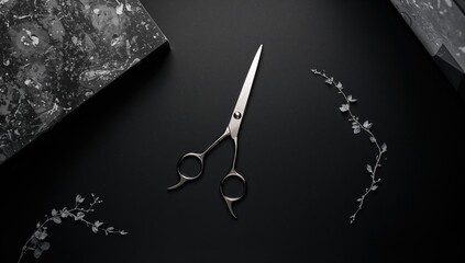 Professional hair cutting scissors for salon stylists with a stylish black and white design backdrop