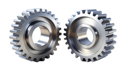 Twin variations of mechanical metal gears isolated on transparent background