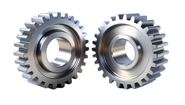 Twin variations of mechanical metal gears isolated on transparent background