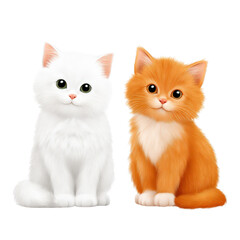 Cute White Cat and Orange Cat Sitting Together in Cartoon Style