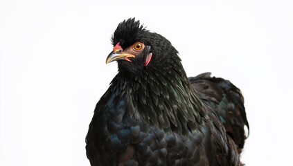 Black Australorp hen on a plain white backdrop