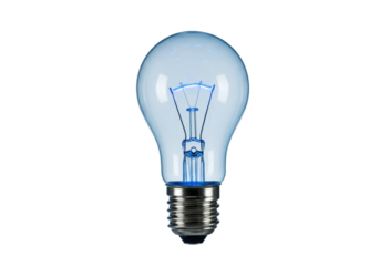 Isolated lightbulb with blue glow, electrical component for illumination, innovation idea