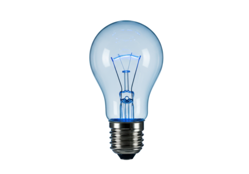 Isolated lightbulb with blue glow, electrical component for illumination, innovation idea