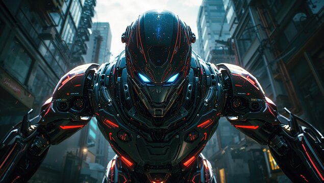 A futuristic robotic figure featuring a round, anime-inspired head