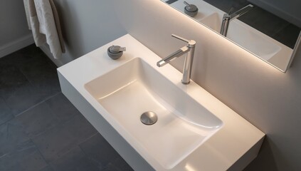 Modern bathroom design featuring a sink and tap