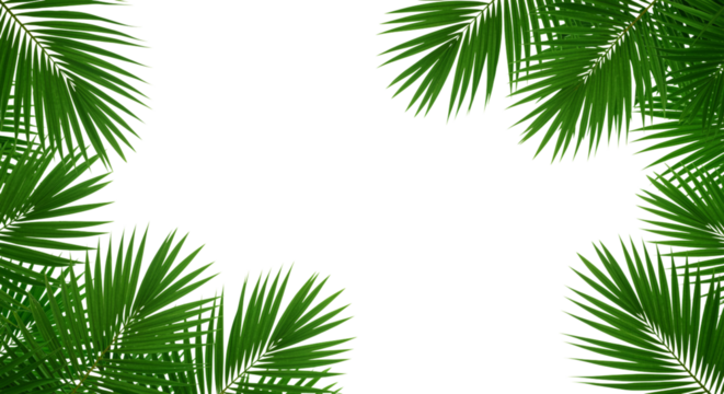 Lush green palm fronds create an inviting natural frame, offering a clean and serene backdrop for various creative projects