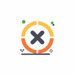 Fototapeta premium Cancel cross mark icon in colorful segmented circle for error or rejection concept