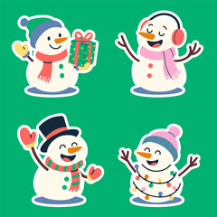 Colorful snowman characters stickers set