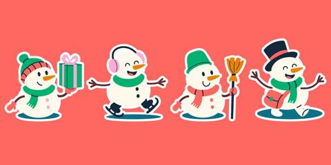 Colorful snowman characters celebrating winter joy stickers