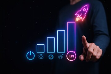 Naklejka premium Measuring business success with kpi growth metrics office environment digital illustration futuristic viewpoint