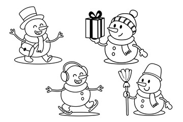 Snowman character outlines for kids coloring pages