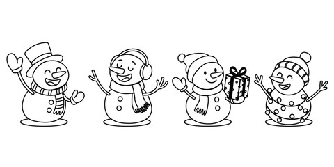 Snowman character outlines for kids coloring